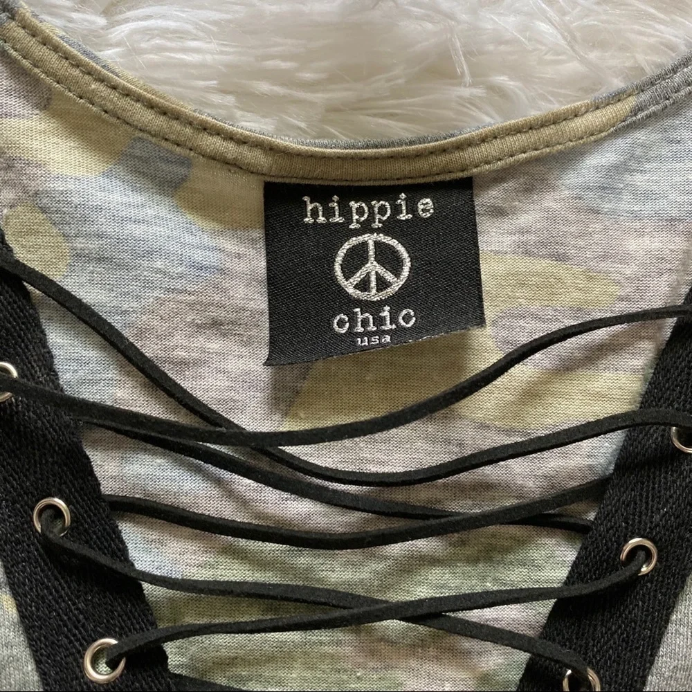 HIPPIE Chic NWT lace up camouflage short sleeve - Picture 6 of 9